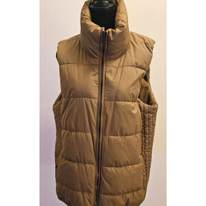 Old Navy Mustard Green Puffer Vest Women’s X Large Tall Fleece Lined Zip Front